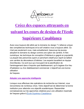 Créez des espaces attrayants en suivant les cours de design de l’Ecole Supérieure Casablanca