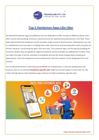 Top 5 Handyman Apps Like Uber