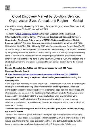 Cloud Discovery Market by Solution, Service, Organization Size, Vertical & More