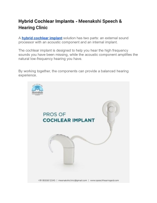 Hybrid Cochlear Implants - Meenakshi Speech & Hearing Clinic