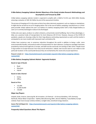 E-Bike Battery Swapping Cabinets Market Recent Trends, In-depth Analysis 2030