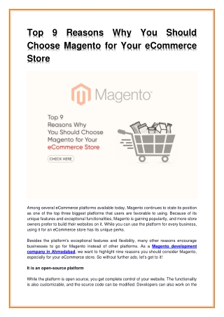 Top 9 Reasons Why You Should Choose Magento for Your eCommerce Store