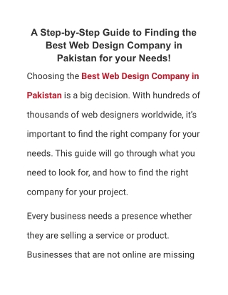A Step-by-Step Guide to Finding the Best Web Design Company in Pakistan for your Needs