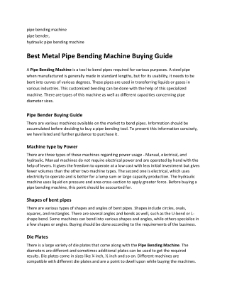 Best Metal Pipe Bending Machine Buying Guide