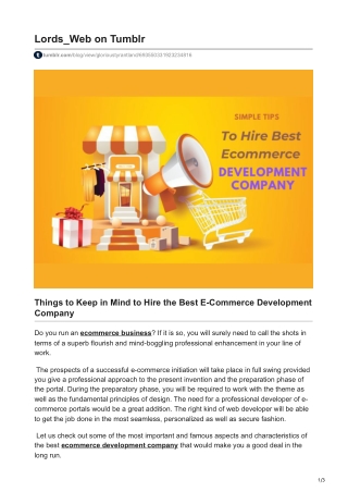 Things to Keep in Mind to Hire the Best E-Commerce Development Company