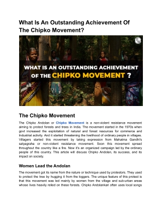 What is an outstanding achievement of the Chipko Movement