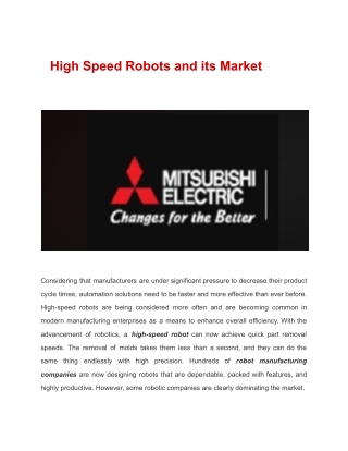 High Speed Robots and its Market
