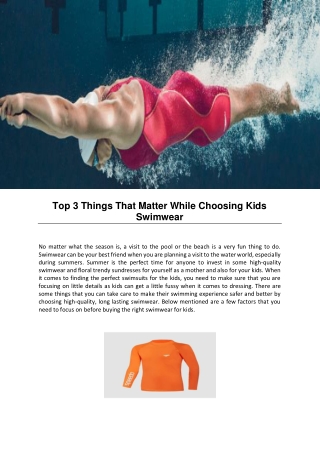 Top 3 Things That Matter While Choosing Kids Swimwear