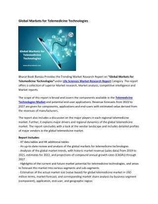 Global Markets for Telemedicine Technologies