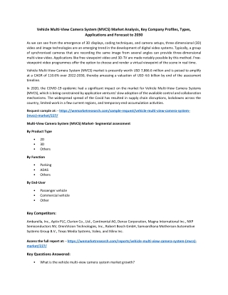 Vehicle Multi-View Camera System (MVCS) Market Analysis 2022-2030