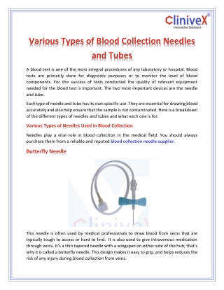 Different Types of Blood Collection Needles and Tubes