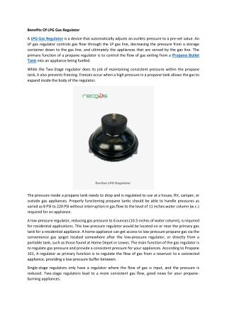 Benefits Of LPG Gas Regulator