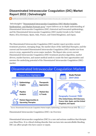 Disseminated Intravascular Coagulation DIC Market Report 2032  DelveInsight