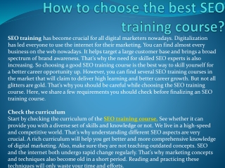 How to choose the best SEO training course