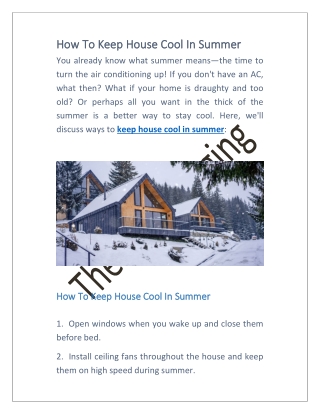 How To Keep House Cool In Summer