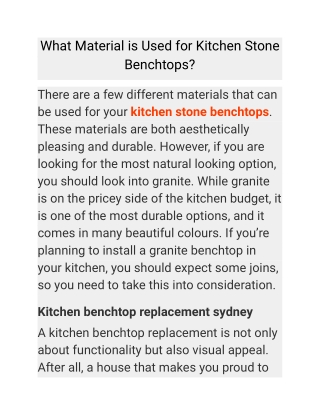 What Material is Used for Kitchen Stone Benchtops