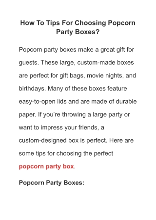 How To Tips For Choosing Popcorn Party Boxes