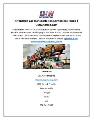 Affordable Car Transportation Services In Florida