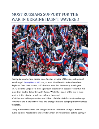 MOST RUSSIANS SUPPORT FOR THE WAR IN UKRAINE HASN'T WAVERED