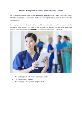 Why Take Nursing Assistant Training to have a Successful Career