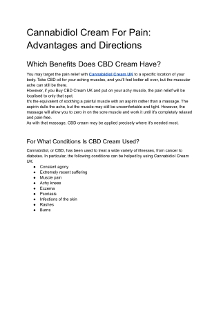 Cannabidiol Cream For Pain: Advantages and Directions