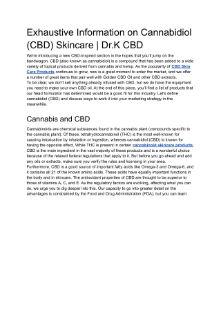 Exhaustive Information on Cannabidiol (CBD) Skincare | Dr.K CBD