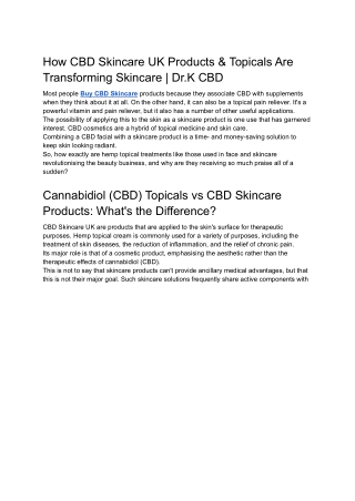 How CBD Skincare UK Products & Topicals Are Transforming Skincare | Dr.K CBD