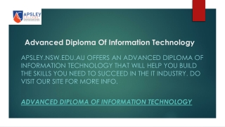 Advanced Diploma Of Information Technology  Apsley.nsw.edu.au