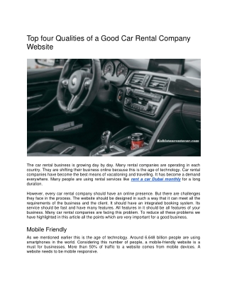 Top four Qualities of a Good Car Rental Company Website