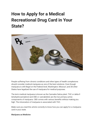 How to Apply for a Medical Recreational Drug Card in Your State