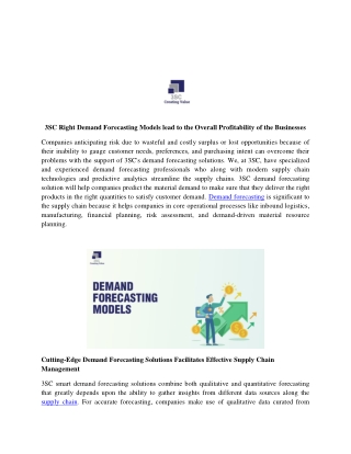 3SC Right Demand Forecasting Models lead to the Overall Profitability of the Businesses