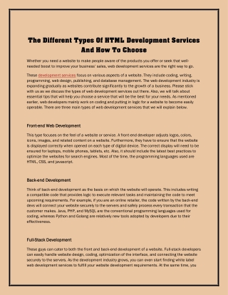 The Different Types Of HTML Development Services And How To Choose