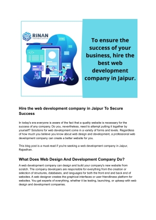 The Best Web Design And Development Company In Jaipur