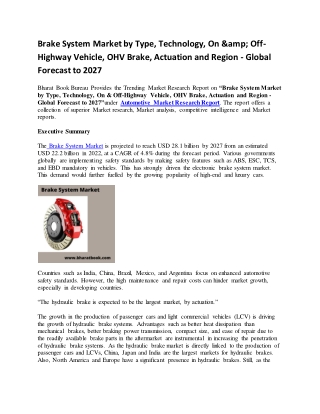 Brake System Market by Type, Technology, On &amp; Off-Highway Vehicle, OHV Brake, Actuation and Region - Global Forecast