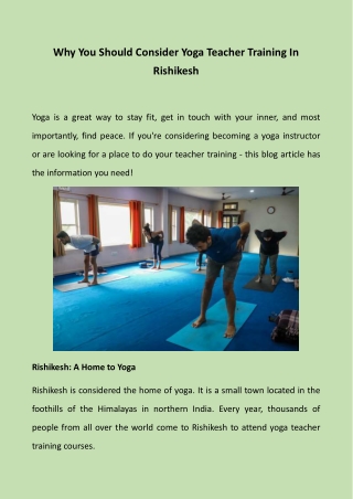 Why You Should Consider Yoga Teacher Training In Rishikesh