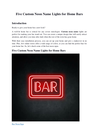 Five Custom Neon Lights for Home Bars