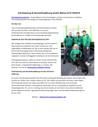 Entrümpelung & Haushaltsauflösung Sandra Bläsius 0172-7654374