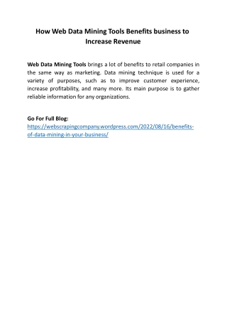 How Web Data Mining Tools Benefits business to Increase Revenue