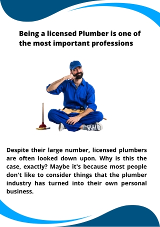 Being a licensed Plumber is one of the most important Professions