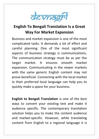 English to Bengali translation is a great way for market expansion