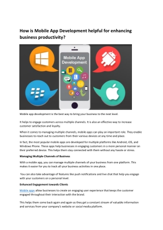 How is Mobile App Development helpful for enhancing business productivity