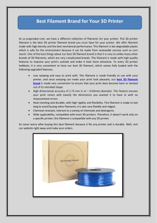 Best Filament Brand for Your 3D Printer