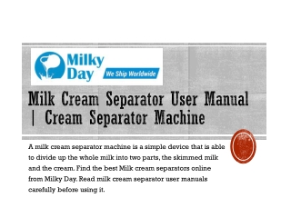 Milk Cream Separator User Manual | Cream Separator Machine