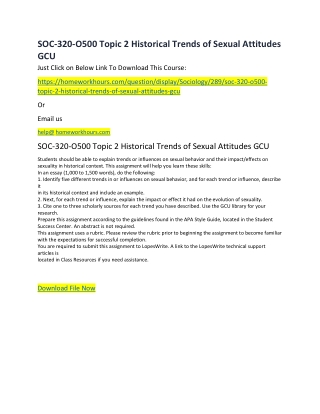 SOC-320-O500 Topic 2 Historical Trends of Sexual Attitudes GCU