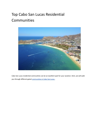 Top Cabo San Lucas Residential Communities