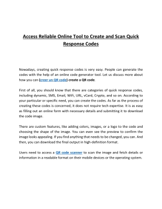 Access Reliable Online Tool to Create and Scan Quick Response Codes