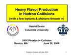 Heavy Flavor Production in Hadron Collisions with a few leptons photons thrown in