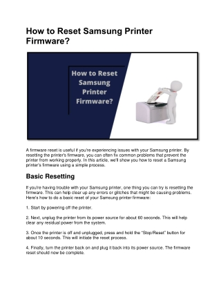 How to Reset Samsung Printer Firmware