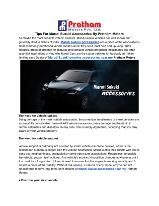 Tips For Maruti Suzuki Accessories By Pratham Motors
