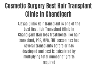 Cosmetic Surgery Best Hair Transplant Clinic in Chandigarh